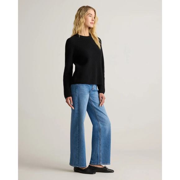 Quince Mongolian Cashmere Fisherman Crewneck Sweater Black Size M Pullover NWT - Picture 5 of 16